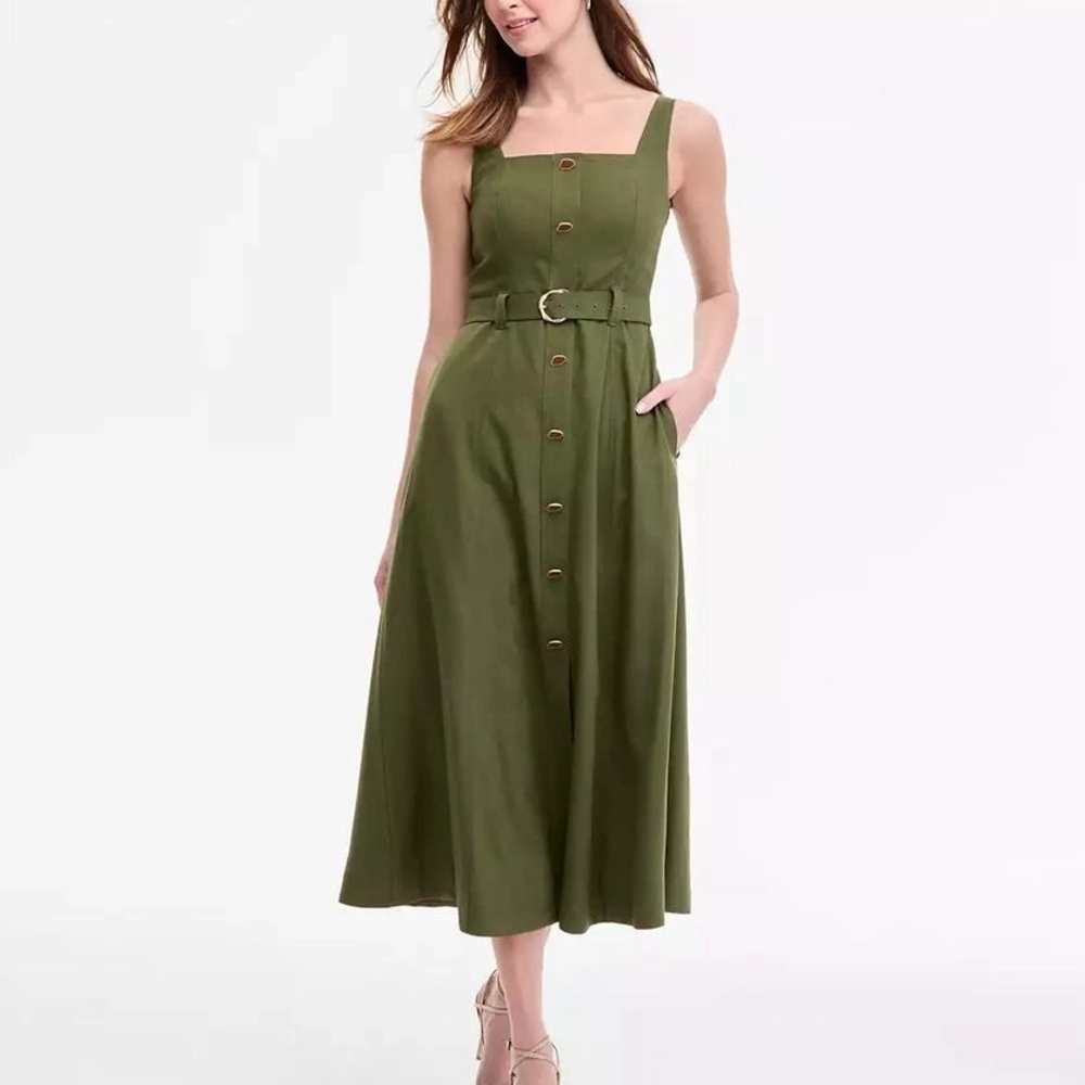 Taylor Olive Green Belted Midi Dress Size 4p